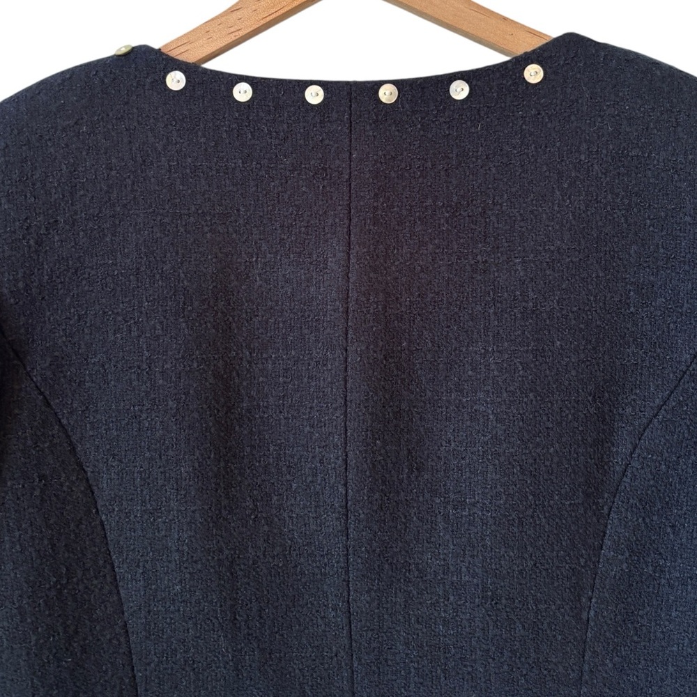 London Times Tweed Mother of Pearl Button Crop Jacket Blazer Sz 6 Black Business - Picture 9 of 13
